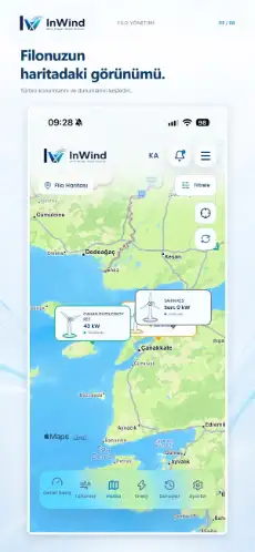 InWind filo haritası ekranı